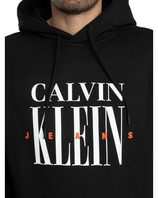 Calvin Klein Black Serif Font Graphic Pullover Hoodie for men