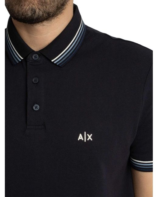 ARMANI EXCHANGE Black Slim Fit Stripe Collar Polo Shirt for men