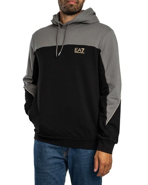EA7 Black Two Tone Pullover Hoodie for men