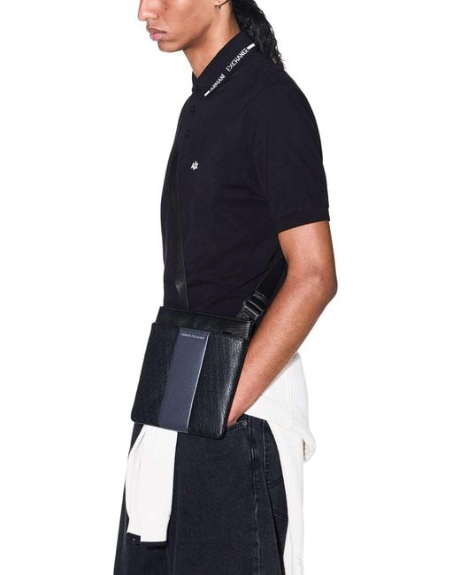 ARMANI EXCHANGE Black Textured Logo Crossbody Bag for men