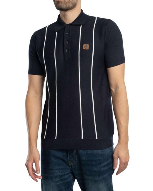 Trojan Blue Raised Stripe Fine Gauge Knitted Polo Shirt for men