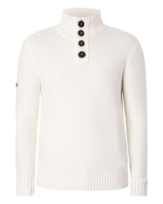 Superdry White Chunky Button High Neck Knit for men