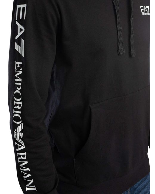 EA7 Black Chest Logo Pullover Hoodie for men