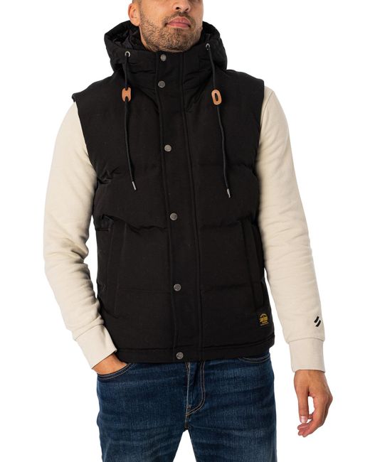Superdry Black Everest Hooded Puffer Gilet for men