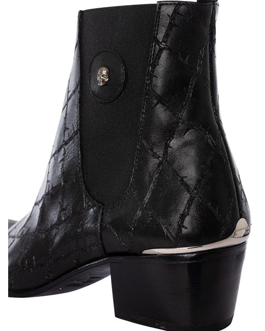 Jeffery West Black Skull Leather Chelsea Boots for men
