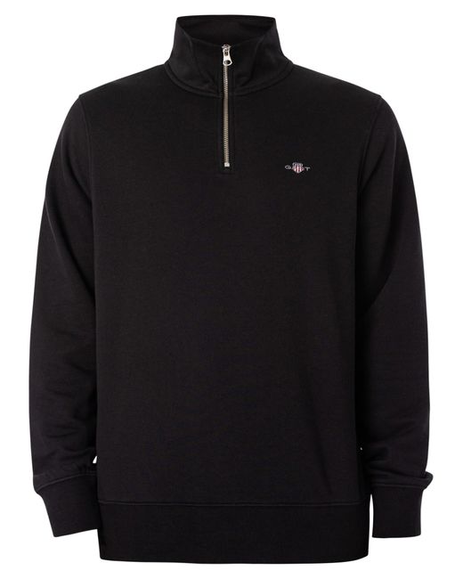 Gant Black Regular Shield 1/4 Zip Sweatshirt for men