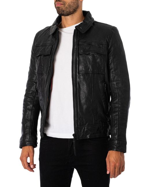 Superdry Black Seventies Leather Jacket for men