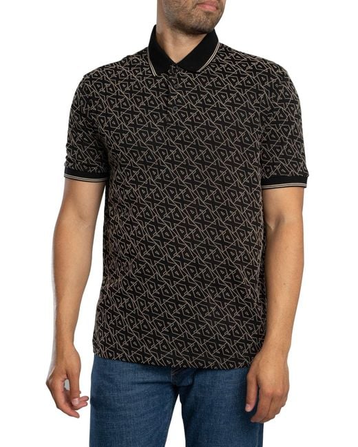 ARMANI EXCHANGE Black Logo Pattern Polo Shirt for men