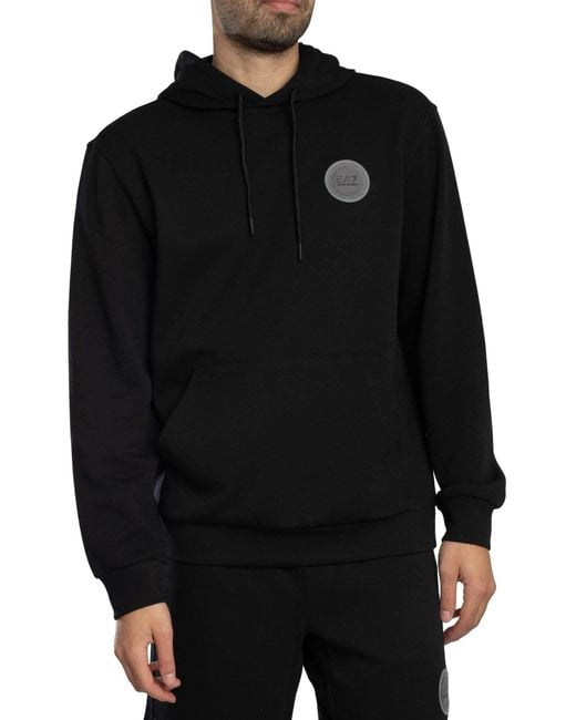 EA7 Black Logo Patch Pullover Hoodie for men