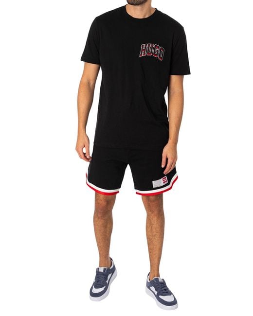 HUGO Black Cotton-jersey Regular-fit T-shirt With Sporty Logo for men