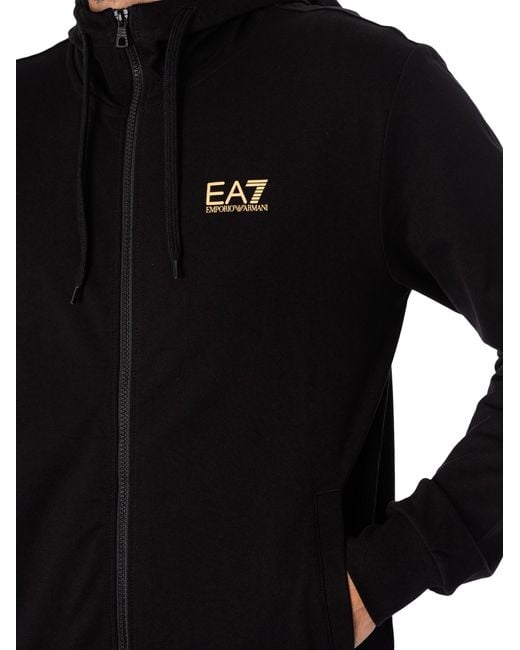 EA7 Black Zip Hooded Tracksuit for men