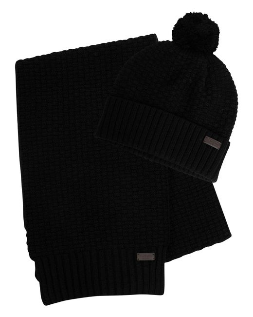 Barbour Black Ramside Beanie & Scarf Gift Set for men