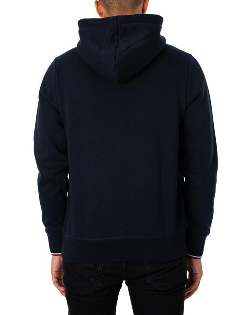 Tommy Hilfiger Blue Logo Tipped Pullover Hoodie for men