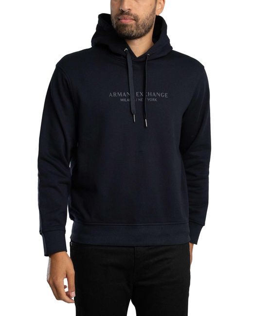 ARMANI EXCHANGE Blue Brand Graphic Pullover Hoodie for men