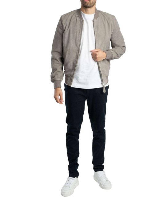 Schott Nyc Gray Suede Bomber Jacket for men