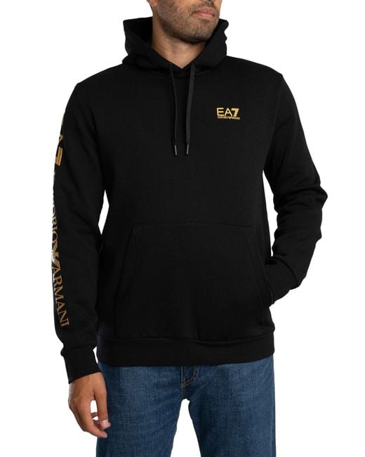 EA7 Black Logo Sleeve Pullover Hoodie for men