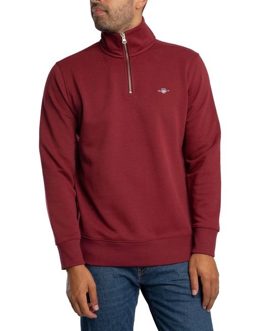 Gant Red Regular Shield Half Zip Sweatshirt for men