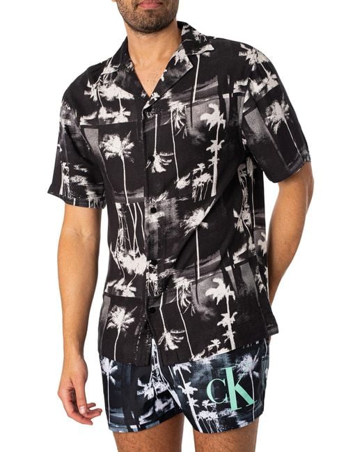 Calvin Klein Black Resort Print Short Sleeved Shirt for men