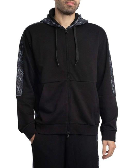 EA7 Black Pattern Zip Hoodie for men