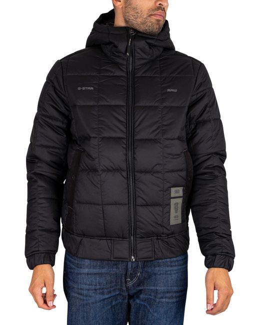 G-Star RAW Black Meefic Hooded Quilted Jacket for men
