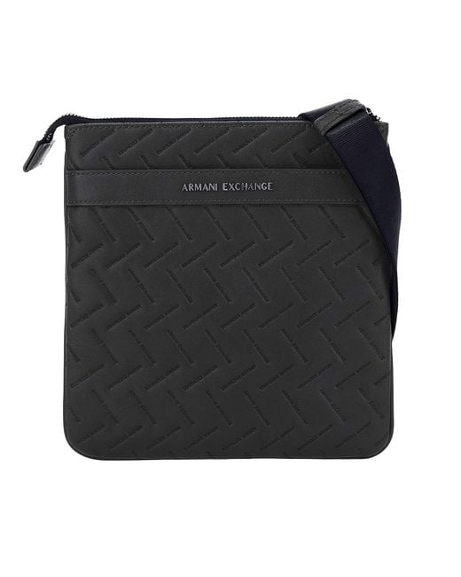ARMANI EXCHANGE Black Embedded Brand Messenger Bag for men