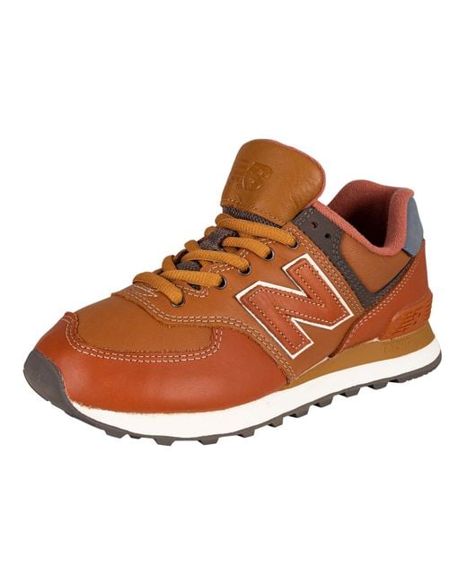 New Balance 574 Leather Trainers in Brown for Men | Lyst