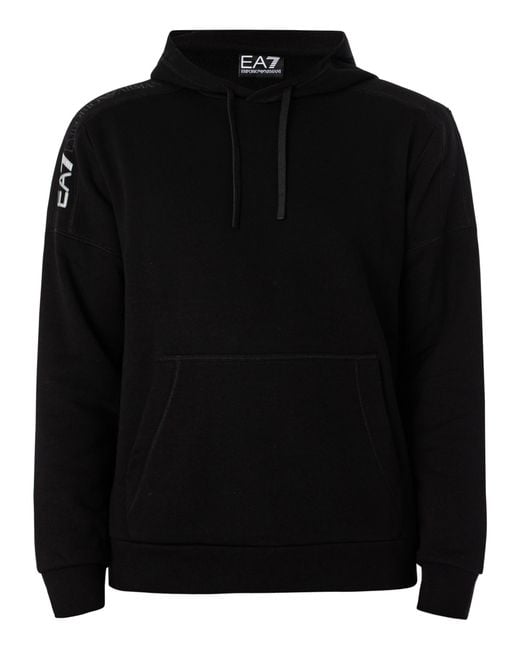 EA7 Black Brand Shoulder Pullover Hoodie for men