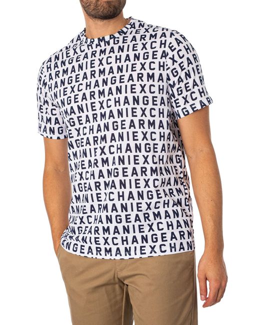 Armani Exchange White Branded Pattern T-shirt for men