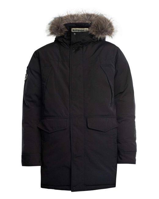 Superdry Black Everest Faux Fur Parka Jacket for men