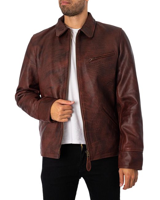 Schott NYC Waxed Natural Pebbled Cowhide Café Leather Jacket