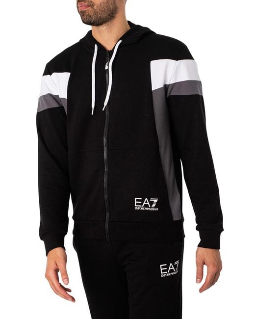 EA7 Black Zip Through Hooded Tracksuit for men