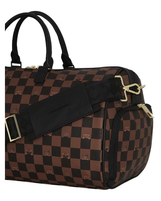 Sprayground Brown Peeking Character Check Duffle Bag for men