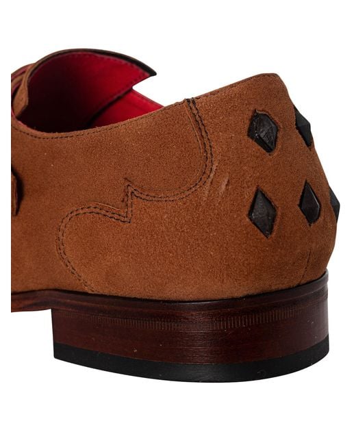 Jeffery West Brown Suede Monk Shoes for men