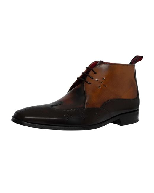 Jeffery West Brown Brogue Leather Boots for men