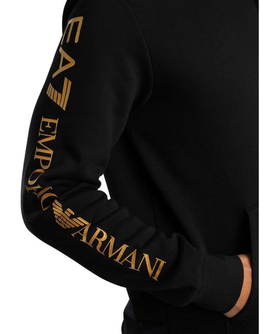 EA7 Black Logo Sleeve Pullover Hoodie for men