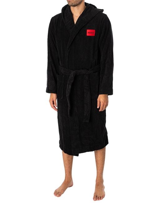 HUGO Terry Hooded Dressing Gown in Black for Men Lyst