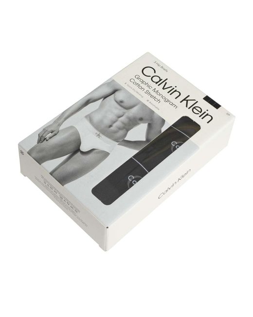 Calvin Klein Black 3 Pack Graphic Monogram Hip Briefs for men