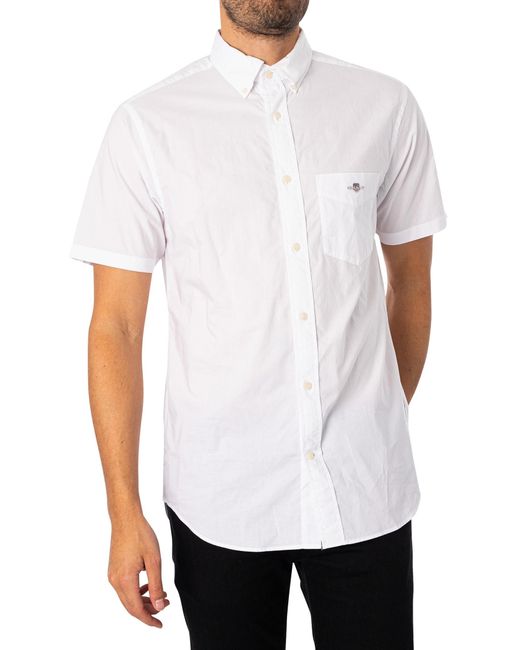 Gant White Regular Poplin Short Sleeved Shirt for men