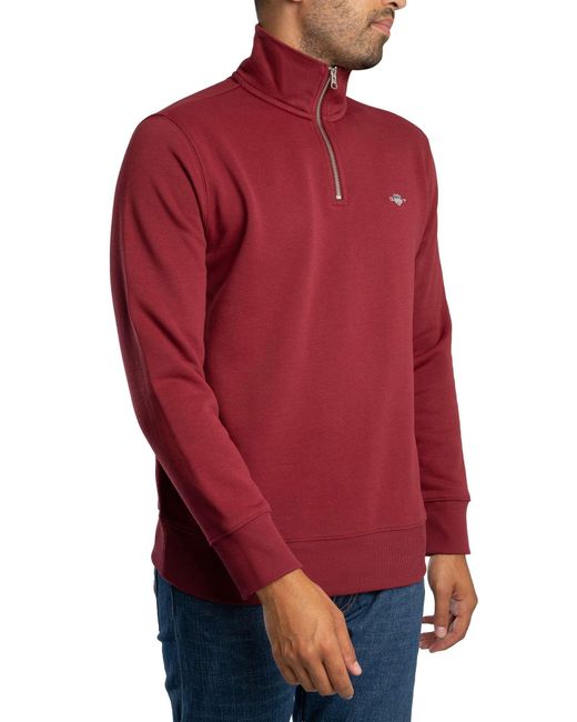 Gant Red Regular Shield Half Zip Sweatshirt for men