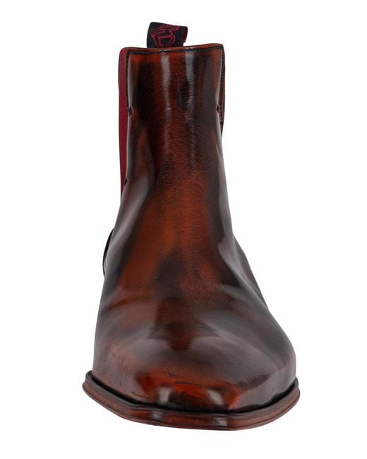 Jeffery West Brown Polished Leather Chelsea Boots for men