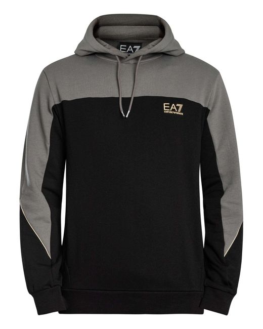 EA7 Black Two Tone Pullover Hoodie for men