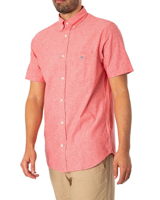 Gant Pink Regular Cotton Linen Short Sleeved Shirt for men
