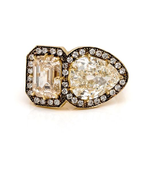 Lyst Sylva & Cie Pear And Emerald Diamond Ring in Metallic