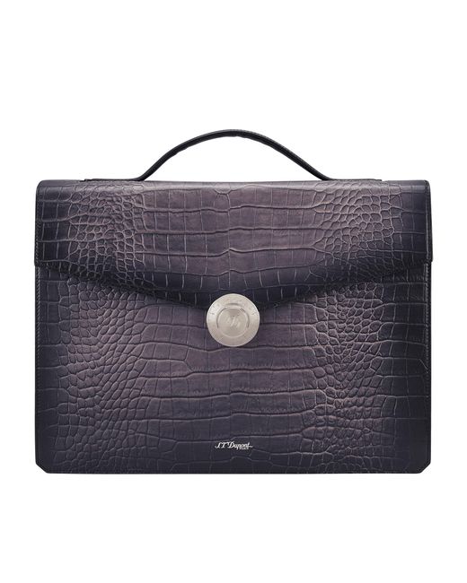 S T Dupont Blue Atelier Leather Briefcase for men