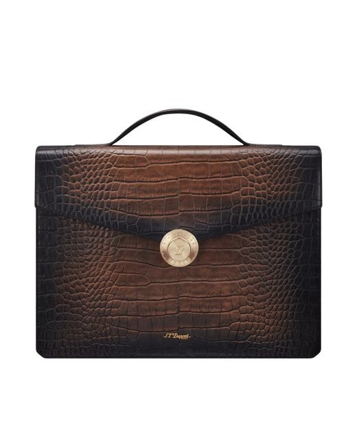 S T Dupont Brown Atelier Leather Briefcase for men