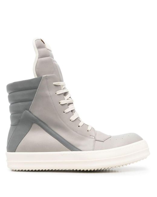 Rick Owens Leather Strobe Runway Geobasket High-top Sneakers in Grey (Grey) for Men | Lyst Australia
