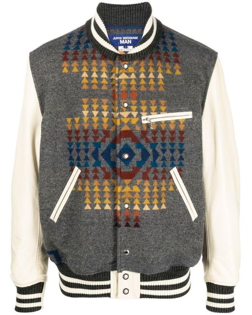 Junya Watanabe Wool Pendleton Varsity Bomber Jacket in Grey (Black) for