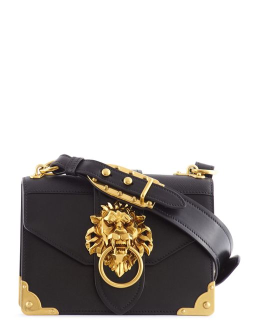 Prada Cahier Lion Head Leather Bag in Black | Lyst