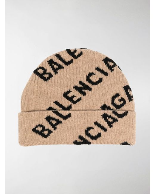 Balenciaga Wool All Over Logo Beanie in 