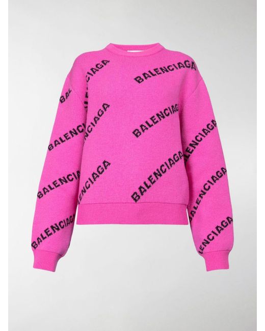 Balenciaga Wool Allover Logo Short Crewneck in Pink / Black (Pink) | Lyst  Australia